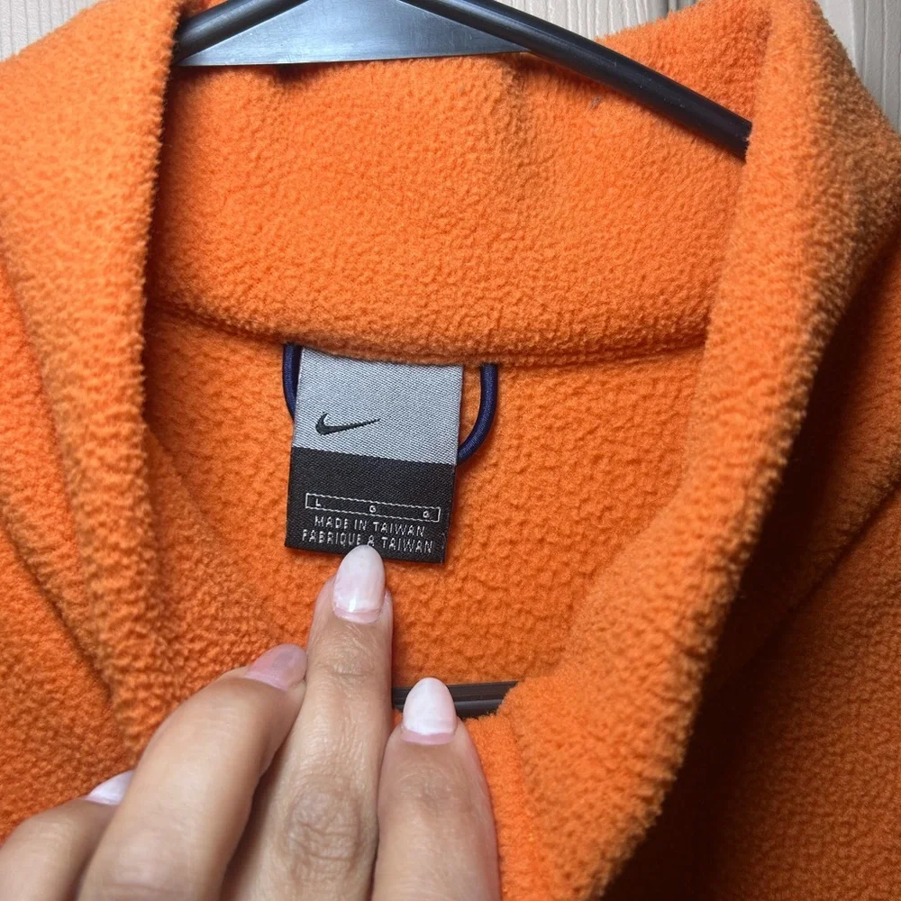 NIKE Adult Large Full Zip‎ Orange Fleece Sleeveless Vest Embroider VIntage